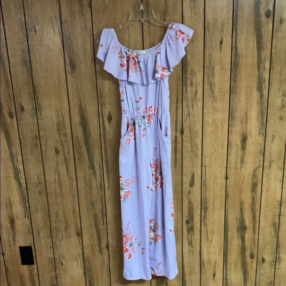 Social Academy Purple Floral Jumpsuit Girls Sz 12